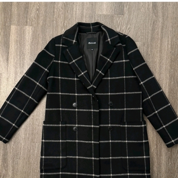Madewell Jackets & Blazers - Madewell Hollis Double-breasted Windowpane Coat Black Gray S